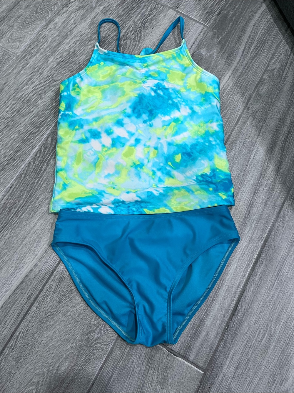 More Than Magic Blue & Lime Tie-Dye Tankini Swim Set